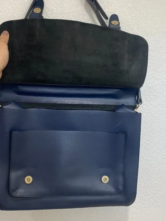 Luccica Navy Blue Leather Satchel Shoulder Bag Briefcase Minimalist Korean Desig - Picture 7 of 15